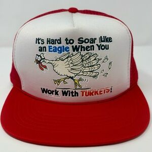 Vintage Snapback Trucker Hat Mesh Hat Work With Turkeys! 80s M/L